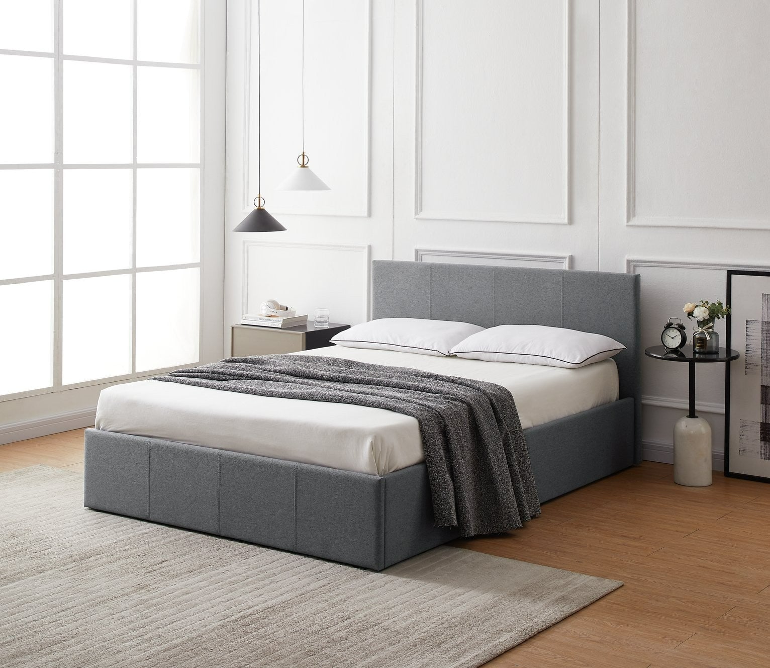 Home Heathdon Kingsize End Lift Ottoman Bed - Grey | Modern Bedroom Storage