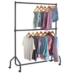 Home Heavy Duty 2 Tier Wheeled Clothes Rail Black | Freestanding Wardrobe Rack