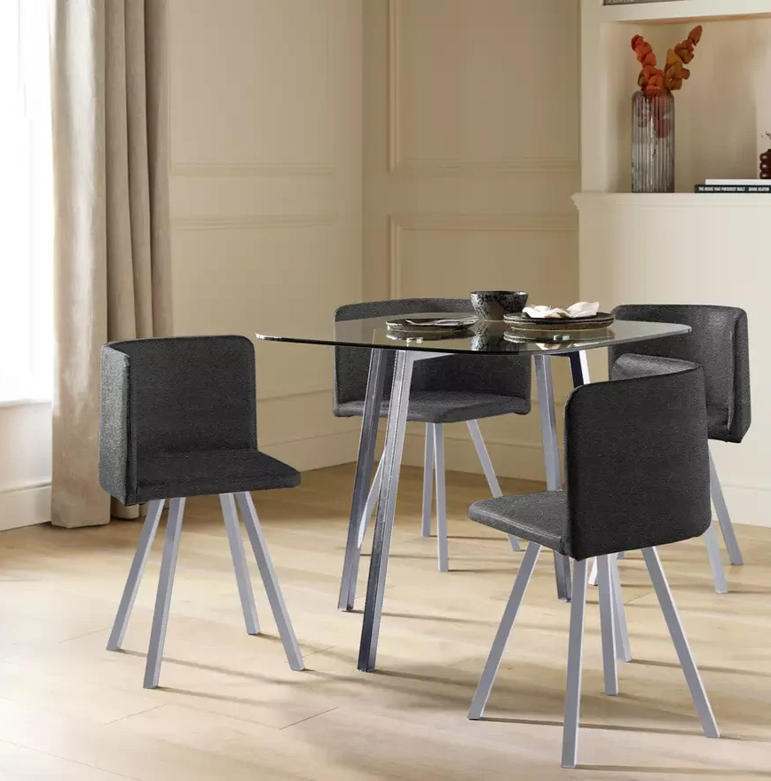 Home Elsie Chrome Dining Table & 4 Charcoal Chairs | Modern Dining Room Furnitur