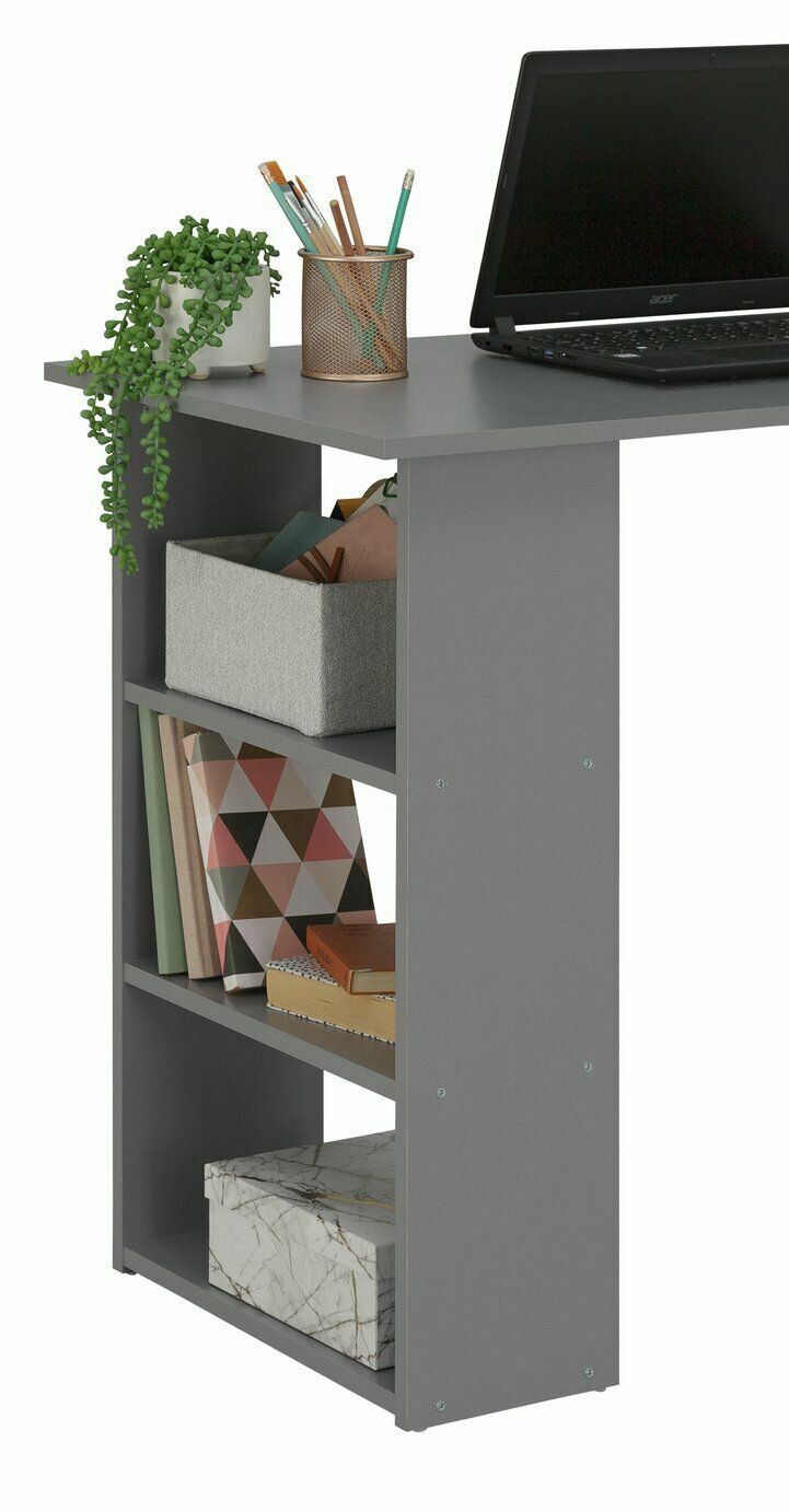 Home Malibu 3 Drawer Office Desk - Grey | Compact Desk for Work or Home Office