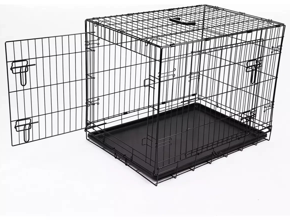 Double Door 30 Inch Pet Cage Medium | Metal Dog Crate Animal Kennel Furniture