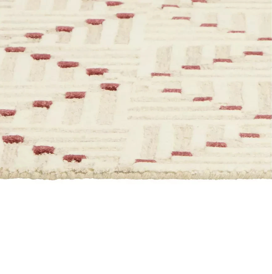 Crosshatch Square Beige Wool Rug | 160x230cm | Modern Living Room Floor Carpet A