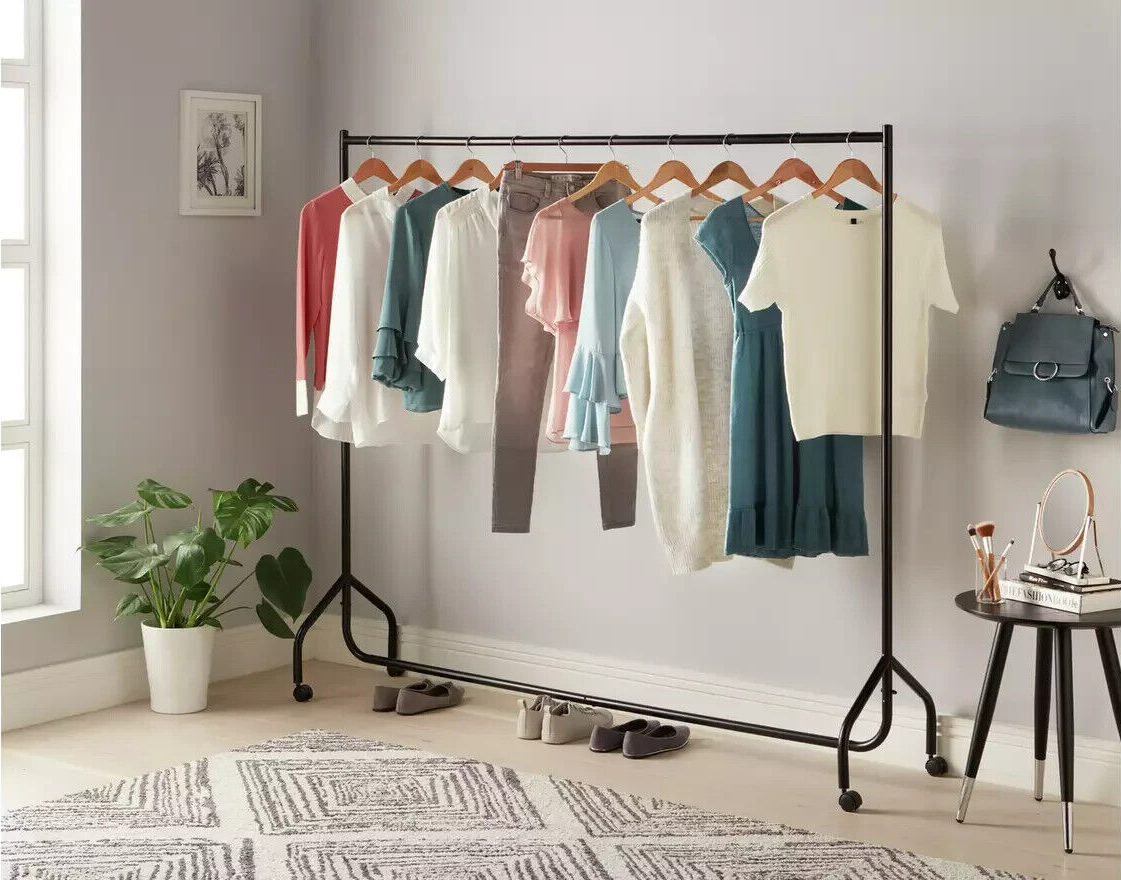 Heavy Duty 6ft Wide Clothes Rail - Black | Strong Garment Hanging Stand Storage