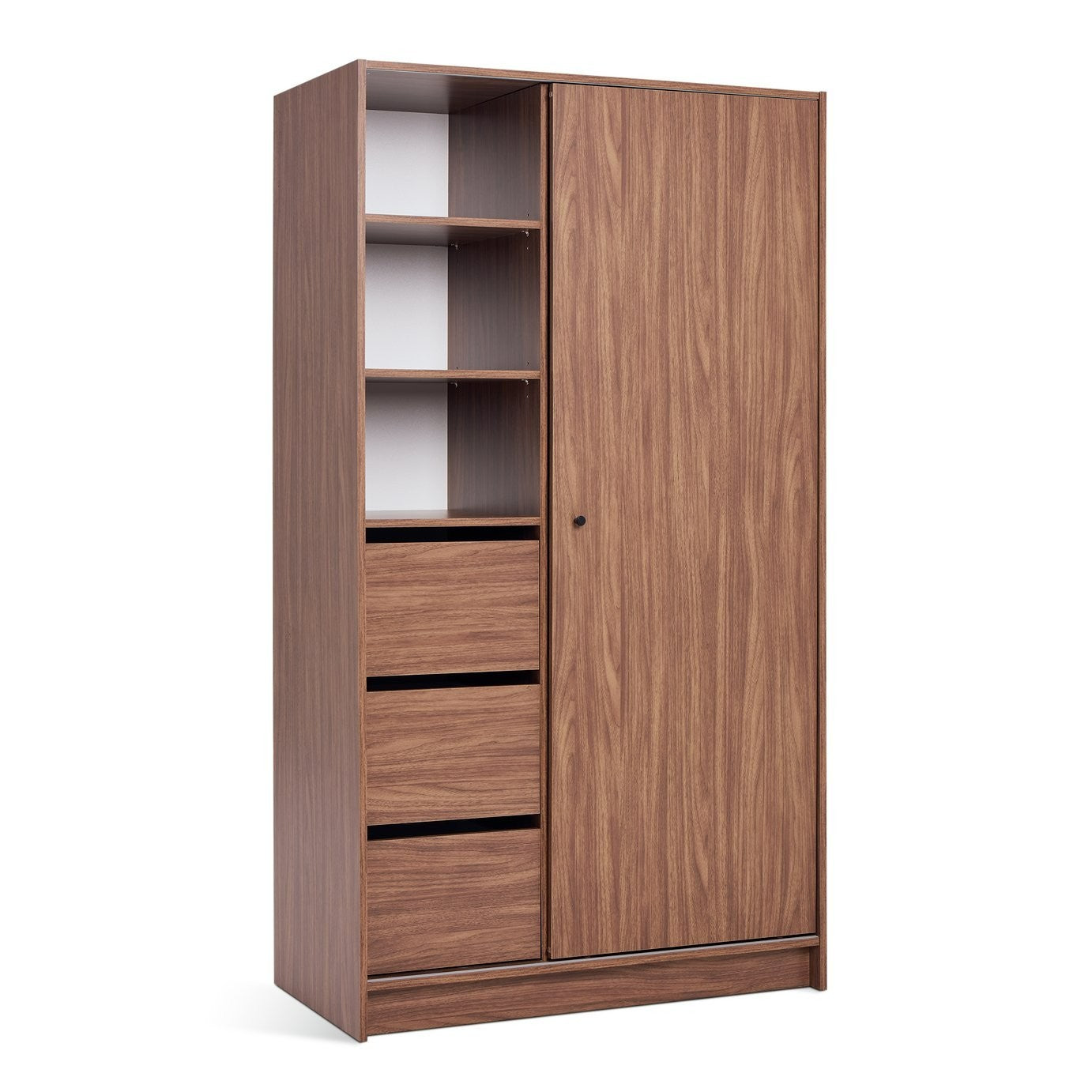 Malibu 1 Door 3 Drawer Sliding Wardrobe - Walnut | Smart Space-Saving Storage