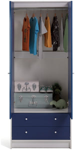 Malibu Kids 2 Door 2 Drawer Wardrobe White & Blue ( B Grade 32814 )