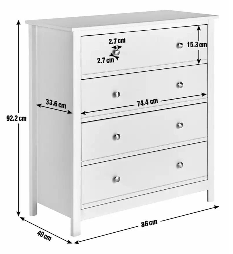 Home Brooklyn 4 Drawer Chest White | Bedroom Storage Furniture Unit