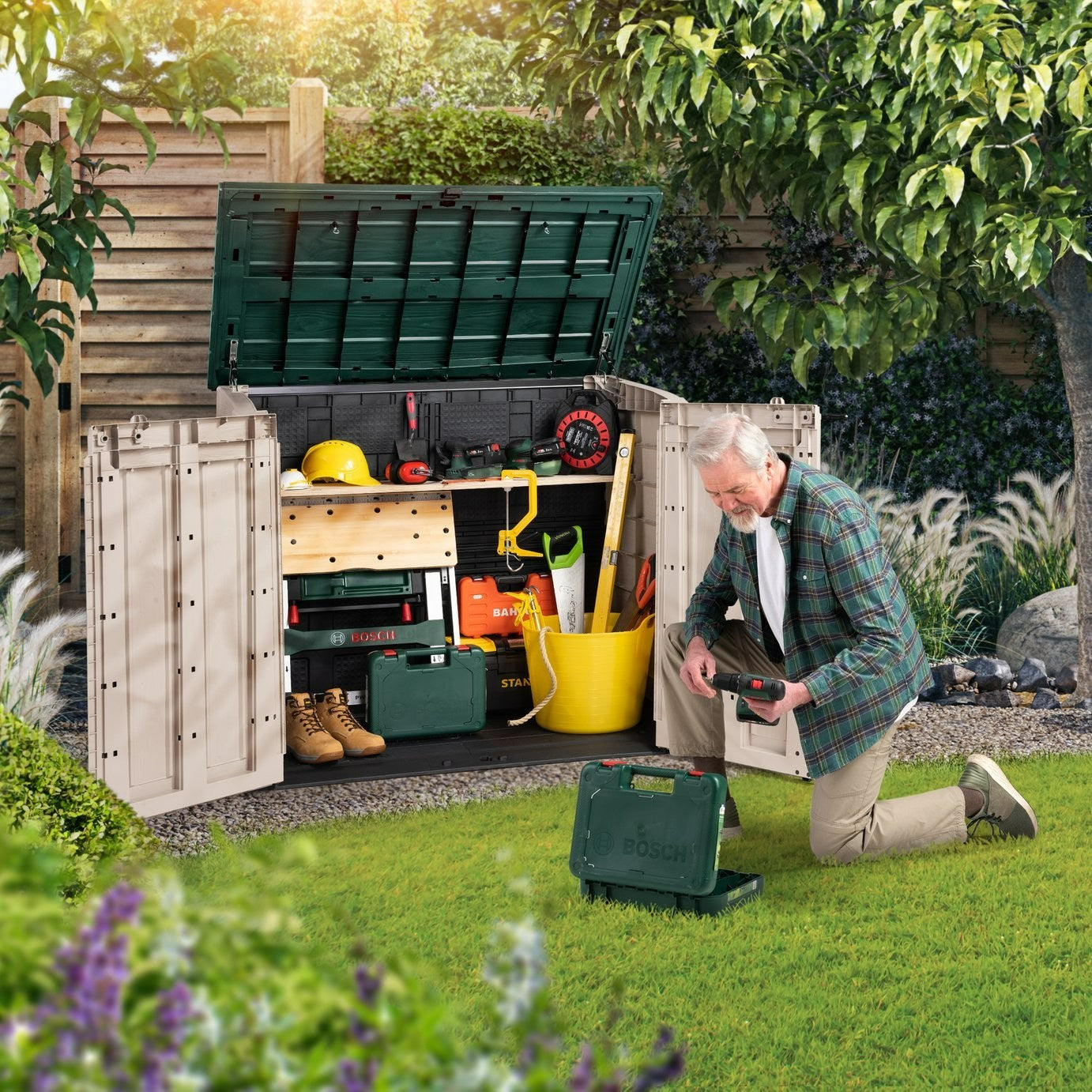 Keter Store It Out Max 1200L Garden Storage Box -Beige/Green | 1200L garden stor