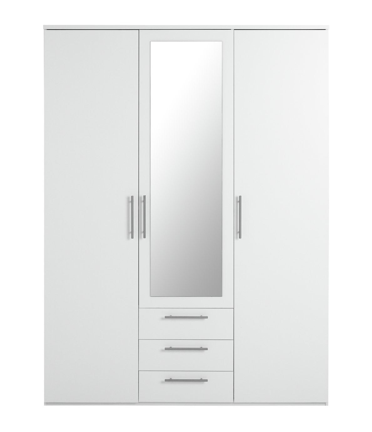 Home Brisbane 3 Door 3 Drawer Wardrobe - White | Sleek Neutral Aesthetic