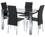Home Fitz Glass Dining Table & 4 Black Chairs | Modern Kitchen Furniture Set