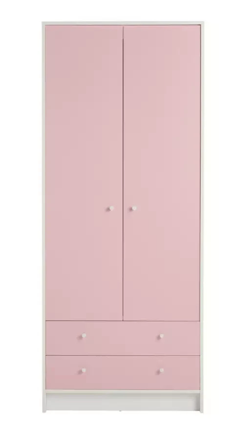 Kids Malibu 2 Door 2 Drawer Wardrobe-Pink & White | Playful Room Design