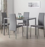Home Lido Glass Dining Table & 4 Grey Chairs | Modern Kitchen Furniture
