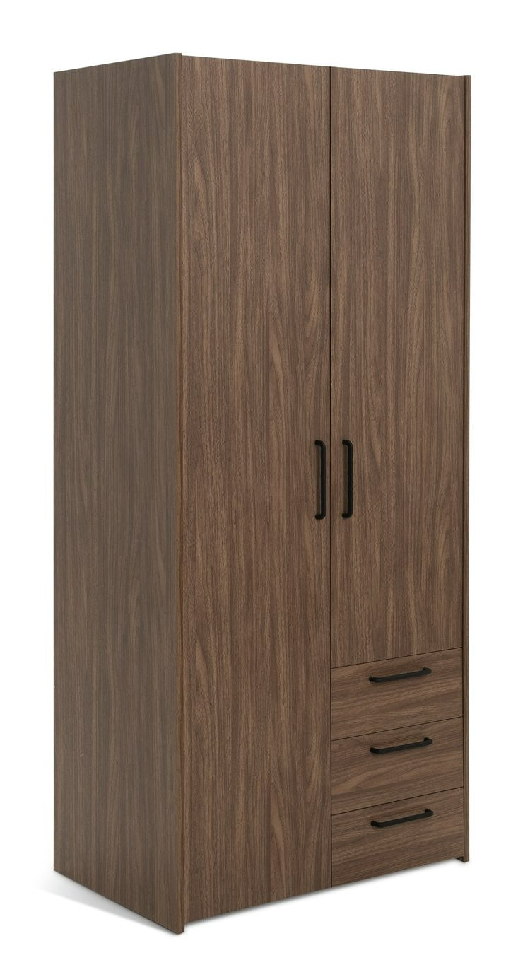 Oldham 2 Door 3 Drawer Wardrobe - Walnut | Simple and smart storage solution