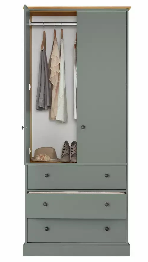 Kensington 2 Door 3 Drawer Wardrobe - Sage Green (B GRADE 1080)
