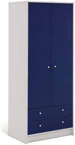 Malibu Kids 2 Door 2 Drawer Wardrobe White & Blue ( B Grade 32814 )