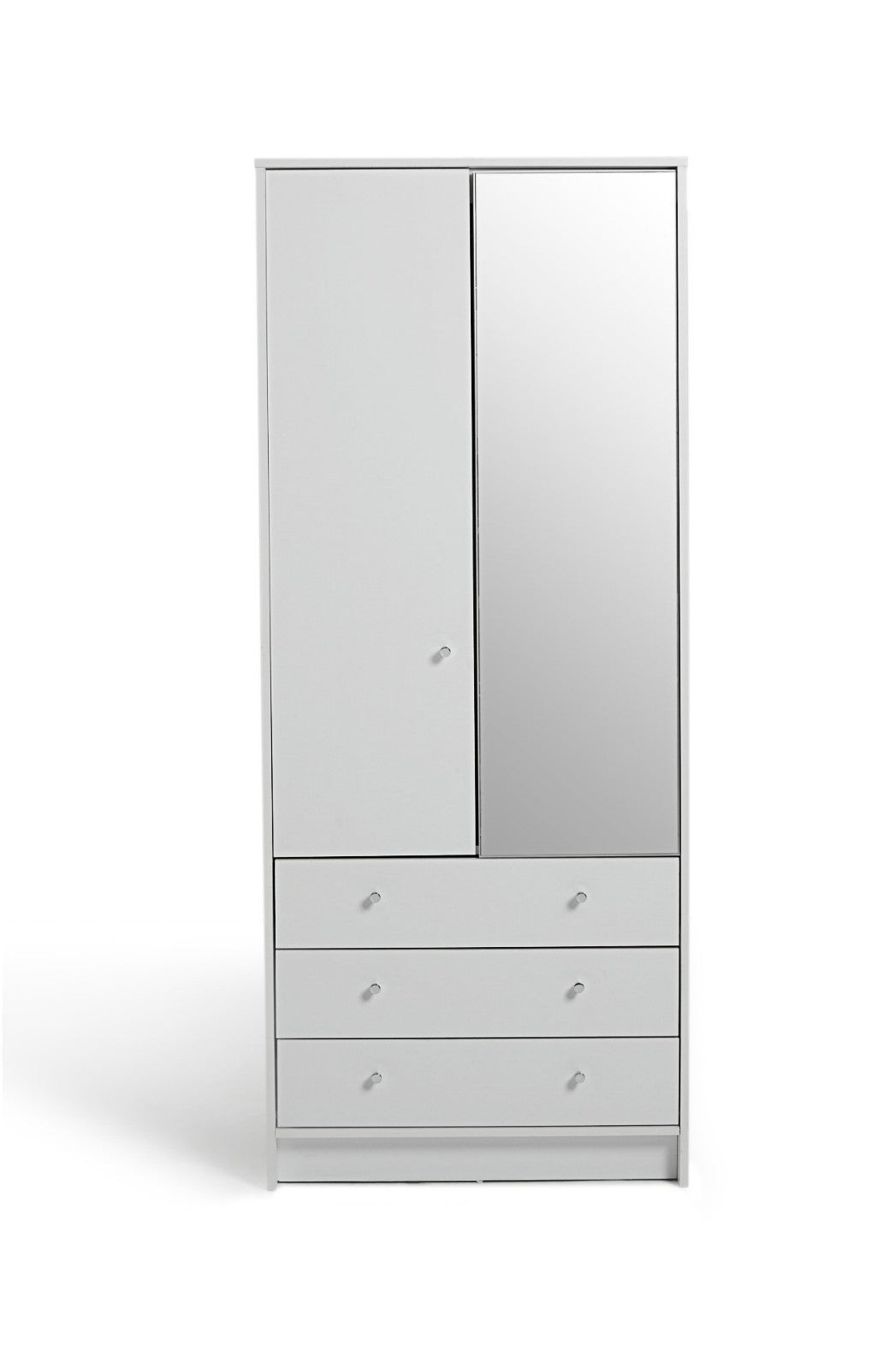 Home Malibu 2 Door 3 Drawer Mirror Wardrobe - White | Modern white wardrobe