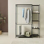 Home Spencer 2 Rail 4 Shelf Wardrobe Black | Open Clothes Storage Rail Furniture