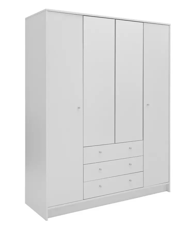 Home Malibu 4 Door 3 Drawer Mirror Wardrobe - White