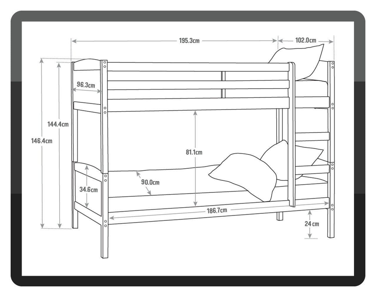 Detachable Bunk Bed Frame - Greys | Convertible Bunk Bed Frame Grey