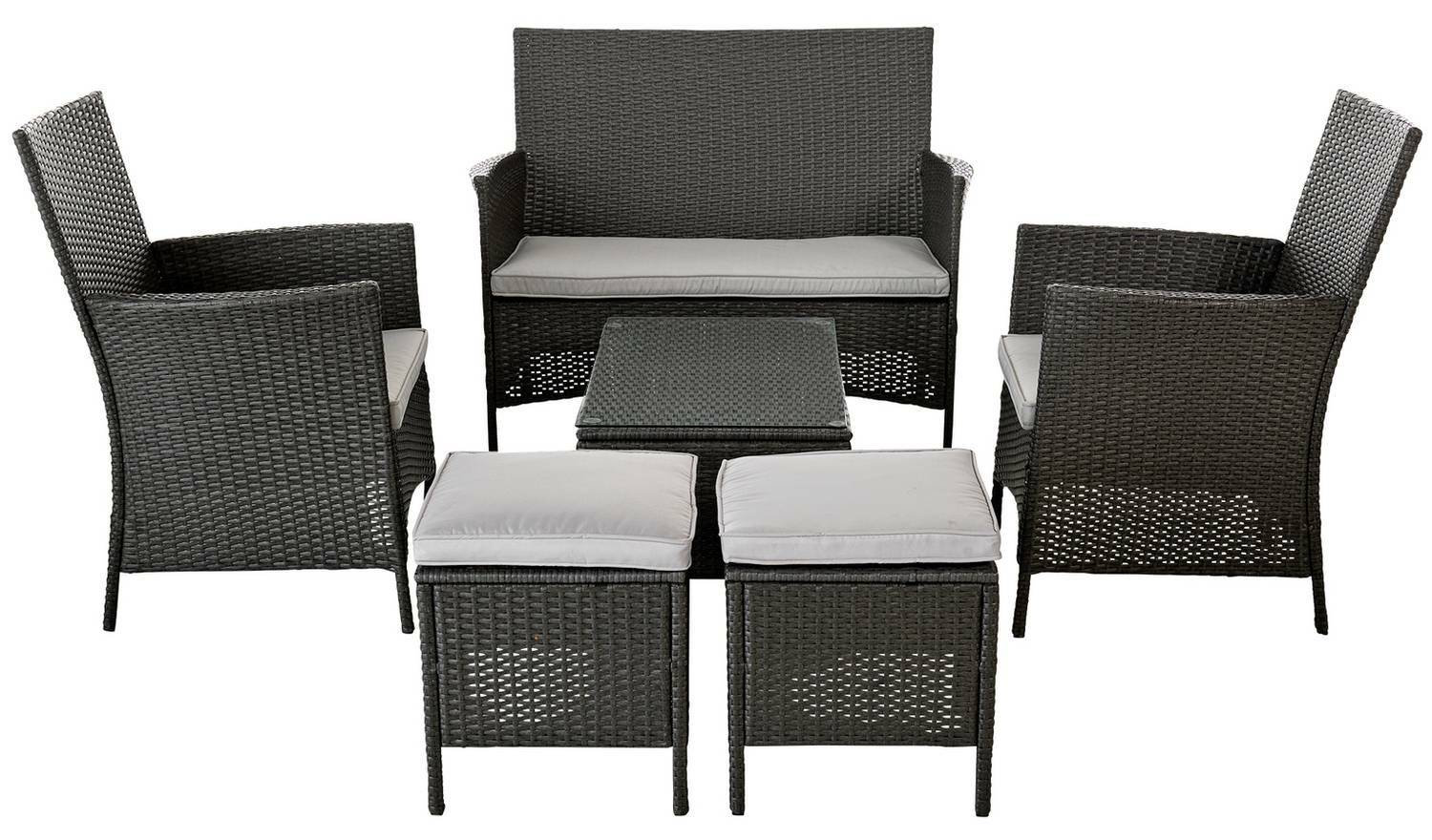 Home 6 Seater Rattan Effect Garden Sofa Set- Dark Grey | Outdoor Patio Furniture