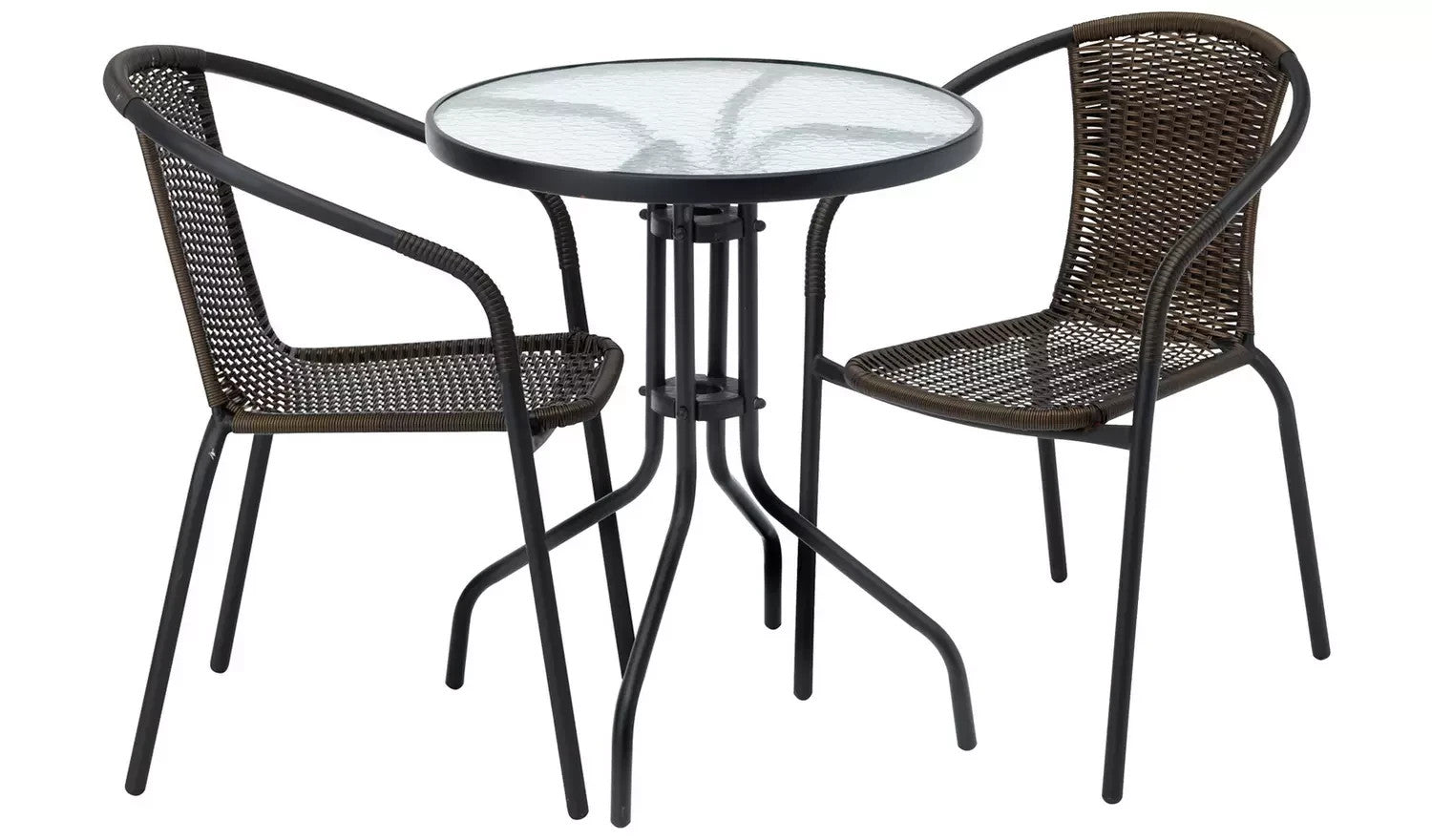 Home 2 Seater Rattan Effect Garden Bistro Set - Brown | Outdoor Patio Furniture