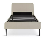Kristopher Single Fabric Bed Frame - Cream | Upholstered Linen Look, Black Metal