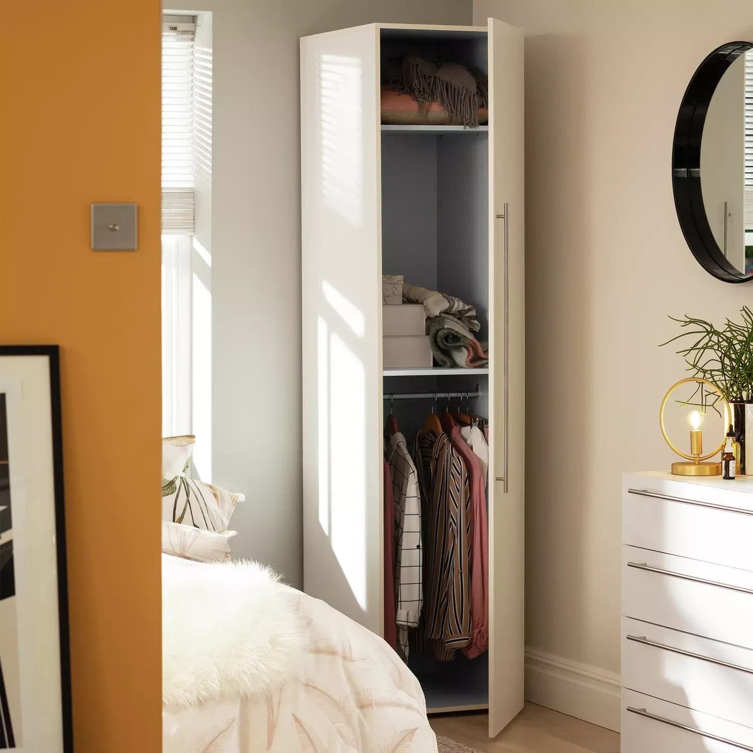 Atlas 1 Door Tall Wardrobe - White | Minimalist Visual Style