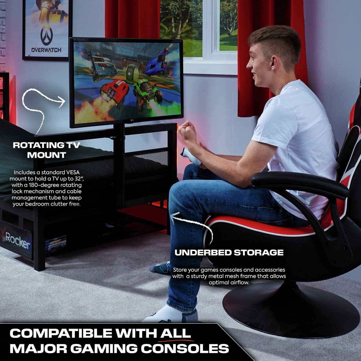 X Rocker BaseCamp TV and Gaming Bed Frame - Black