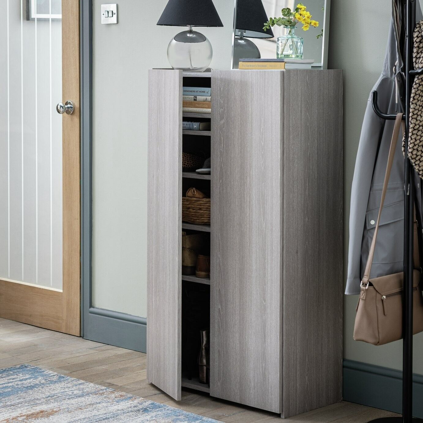 Seville 2 Door Shoe Storage Cabinet - Grey & Oak (B Grade)