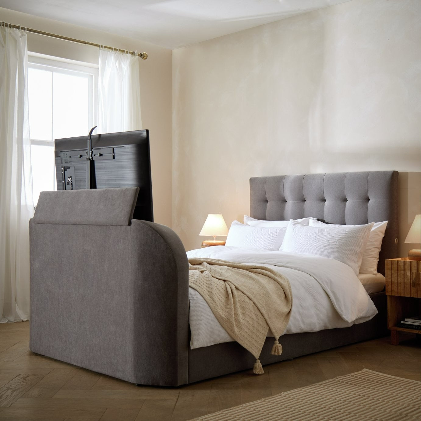 Home Bentley Superking 2.1 Sound TV Ottoman Bed - Grey |Bed with Sound System