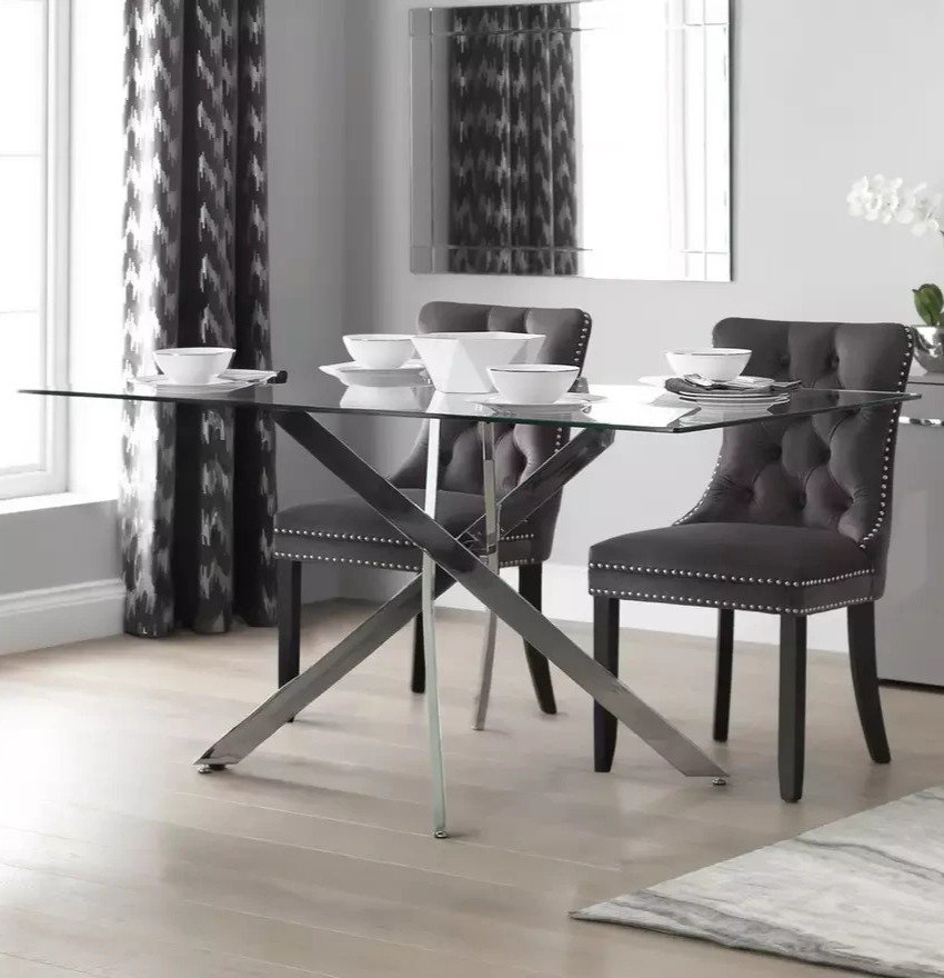 Blake Glass 6 Seater Dining Table - Chrome (B Grade 1057)