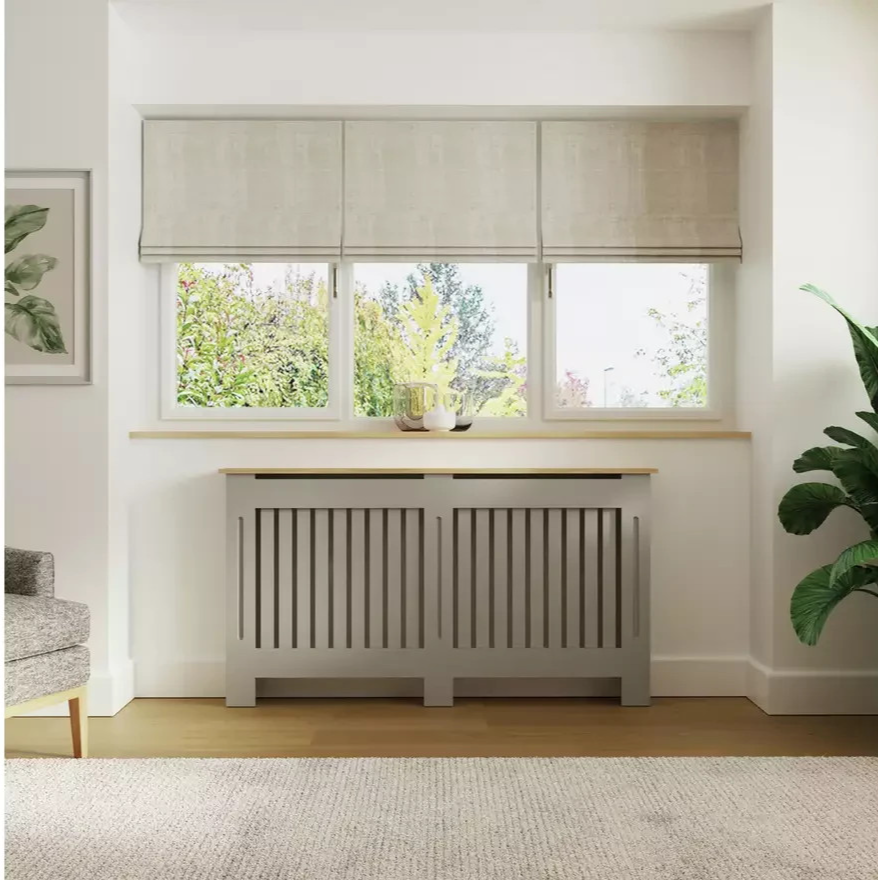 GFW Longslow Large Radiator Cover Grey & Oak | Home Heating Cover Cabinet 
