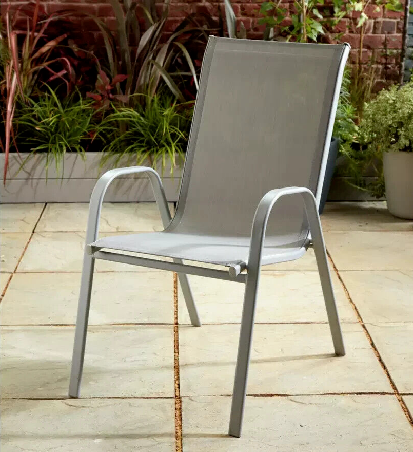 Home Sicily 4 Seater Metal Patio Set - Grey | Outdoor Garden Dining Table Chairs