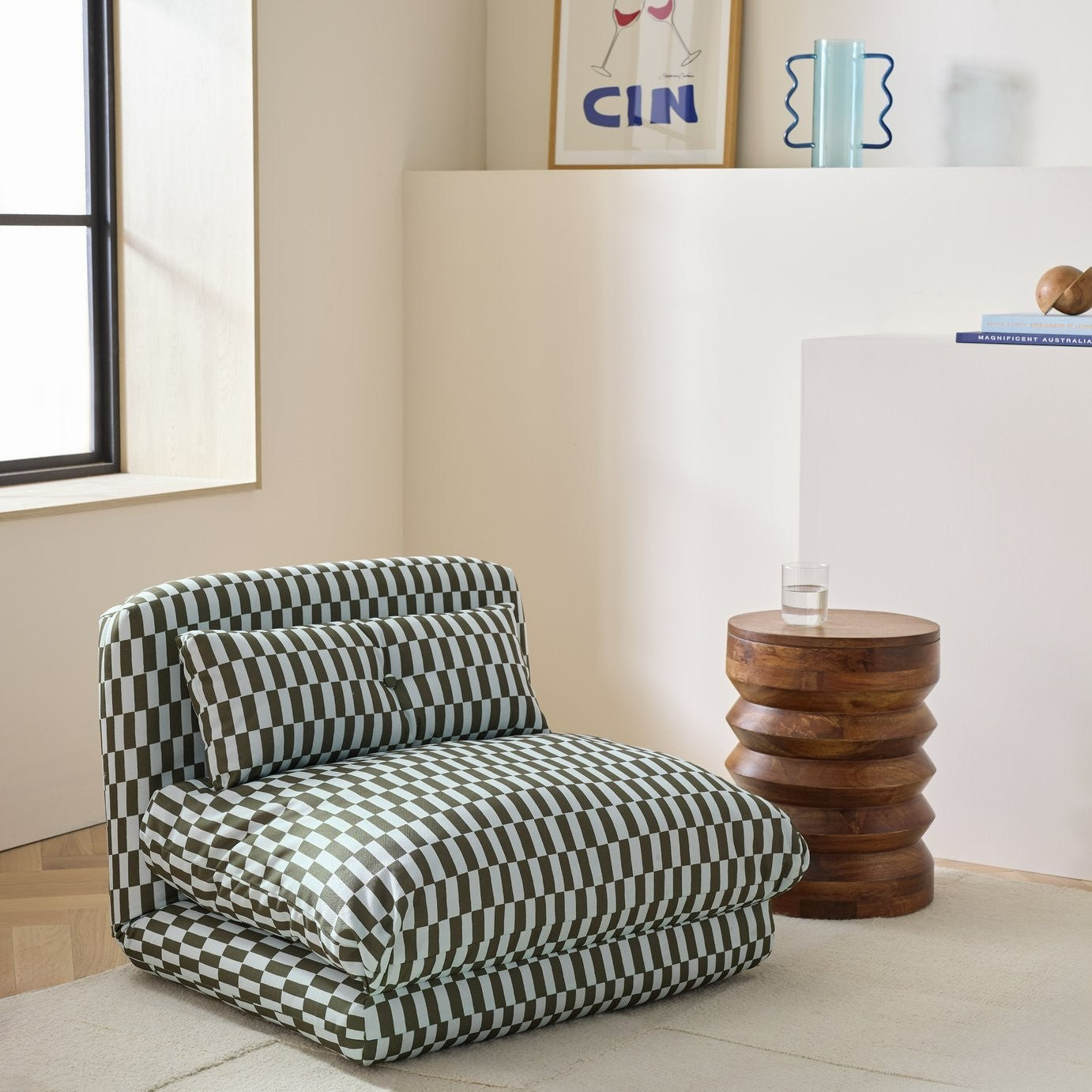 Lexi Single Fabric Chairbed - Blue & Green | Compact Guest Seating
