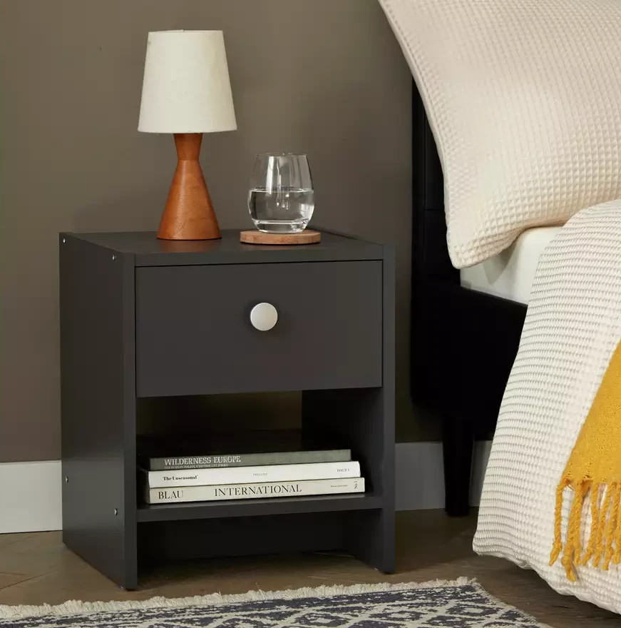Home Seville 1 Drawer Bedside Table Anthracite | Bedroom Nightstand Storage Furn