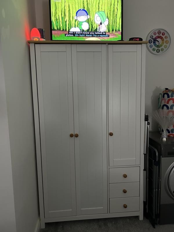 Home Scandinavia 3 Door 3 Drawer Wardrobe White | Large Bedroom Storage Unit