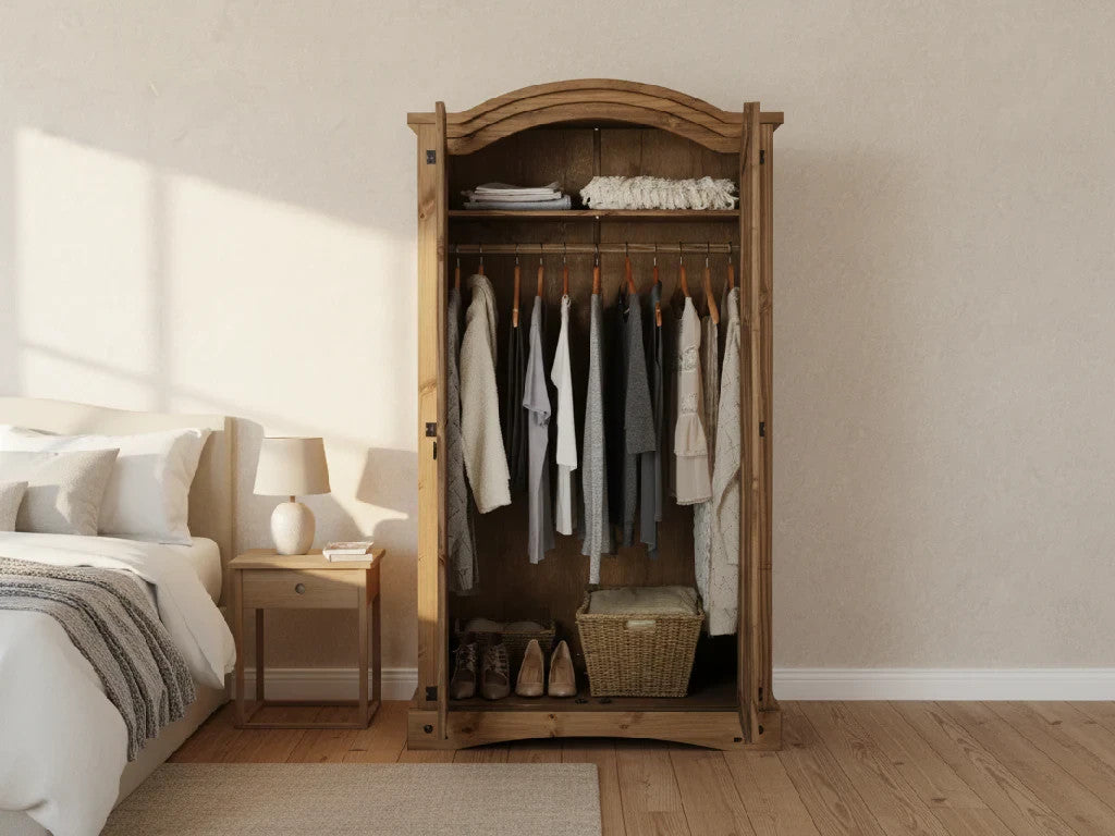 Home Puerto Rico 2 Door Wardrobe Dark Pine | Compact Bedroom Storage Furniture