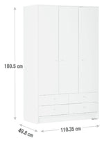 Home Malibu 3 Door 4 Drawer Wardrobe - White | Spacious 3 Door Wardrobe
