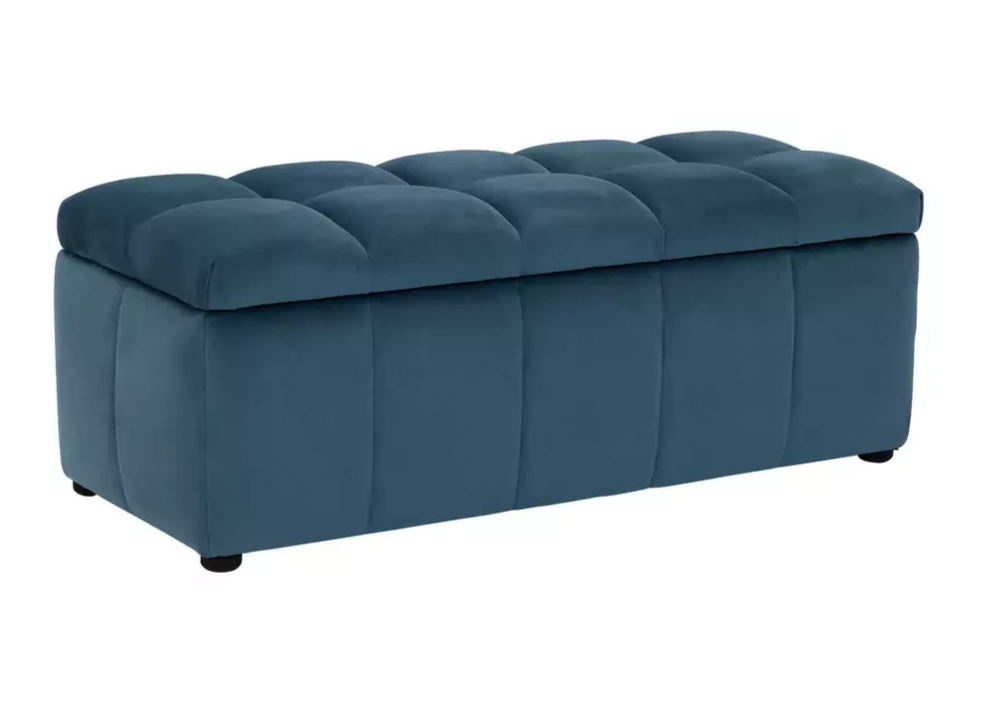 Home Home Maisie Velvet Large Storage Ottoman Blue | Upholstered Bedroom Storage