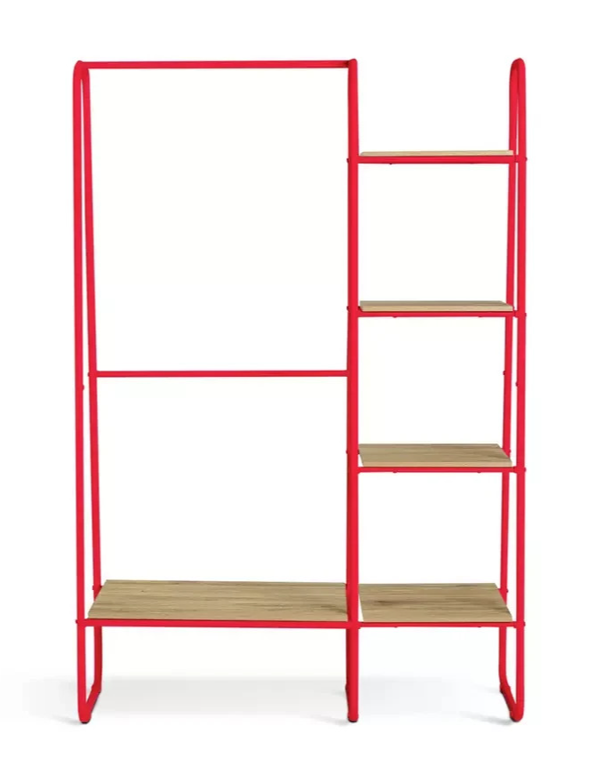 Ryan Clothes Rail with Shelves Red | Open Wardrobe Storage Rack Furniture