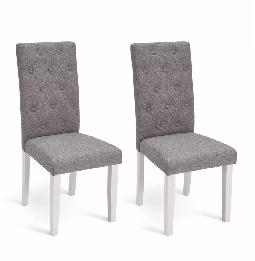 Home Pair of Tweed Fabric Dining Chairs Grey | Modern Kitchen Dining Chair Set