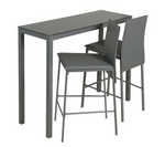Lido Glass Bar Table & 2 Grey Chairs | Modern Kitchen Breakfast Dining Set