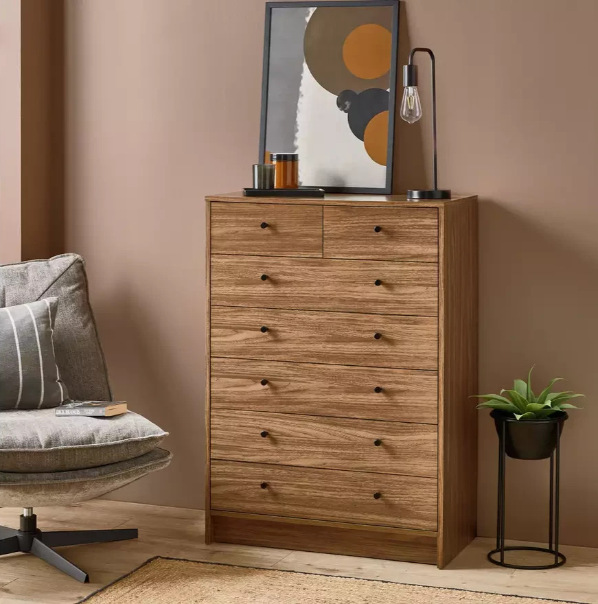 Home Malibu 7 Drawer Chest Walnut | Bedroom Storage Furniture Unit