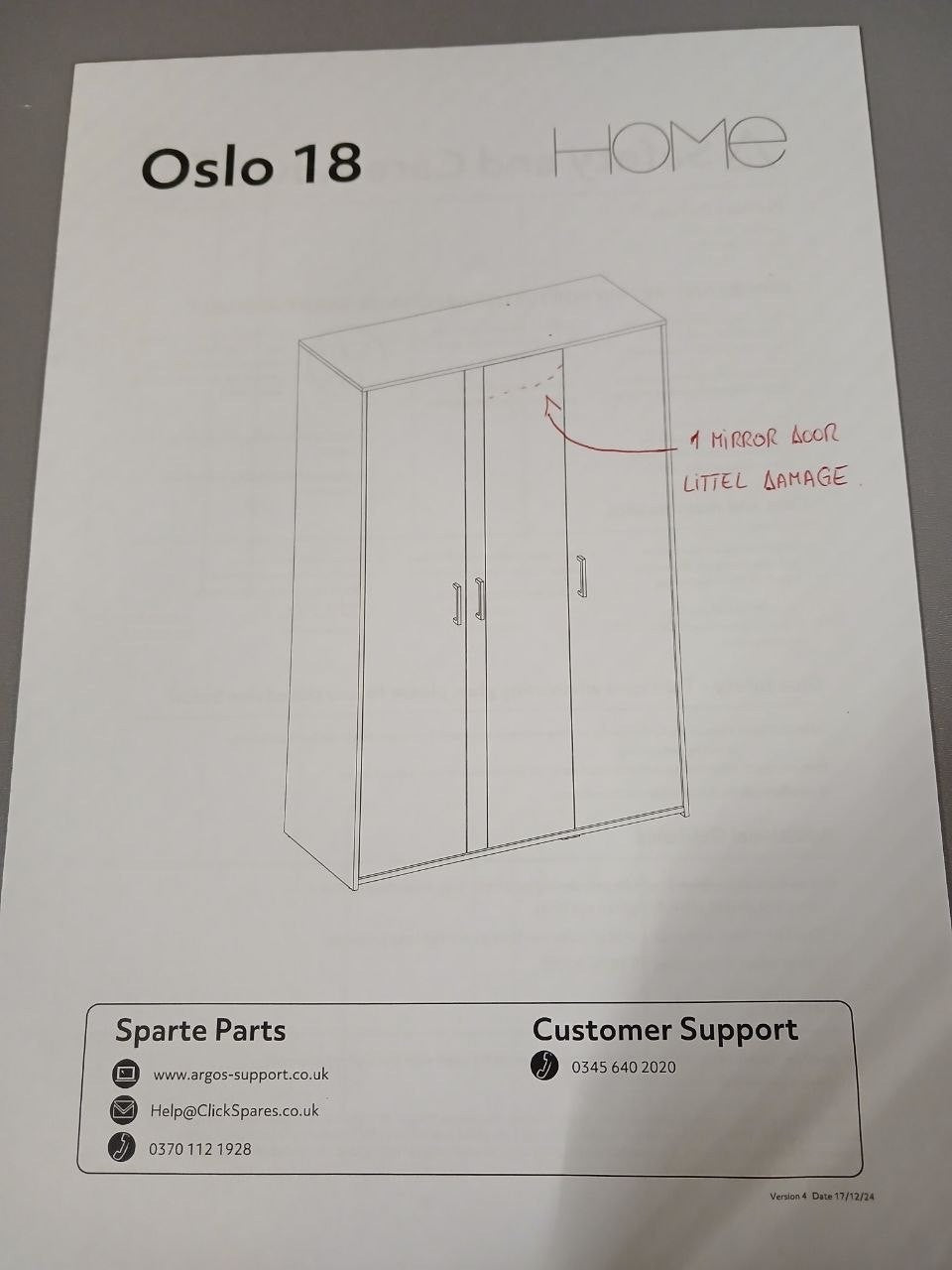 Home Oslo 3 Door Mirror Wardrobe - White (B GRADE 1073)