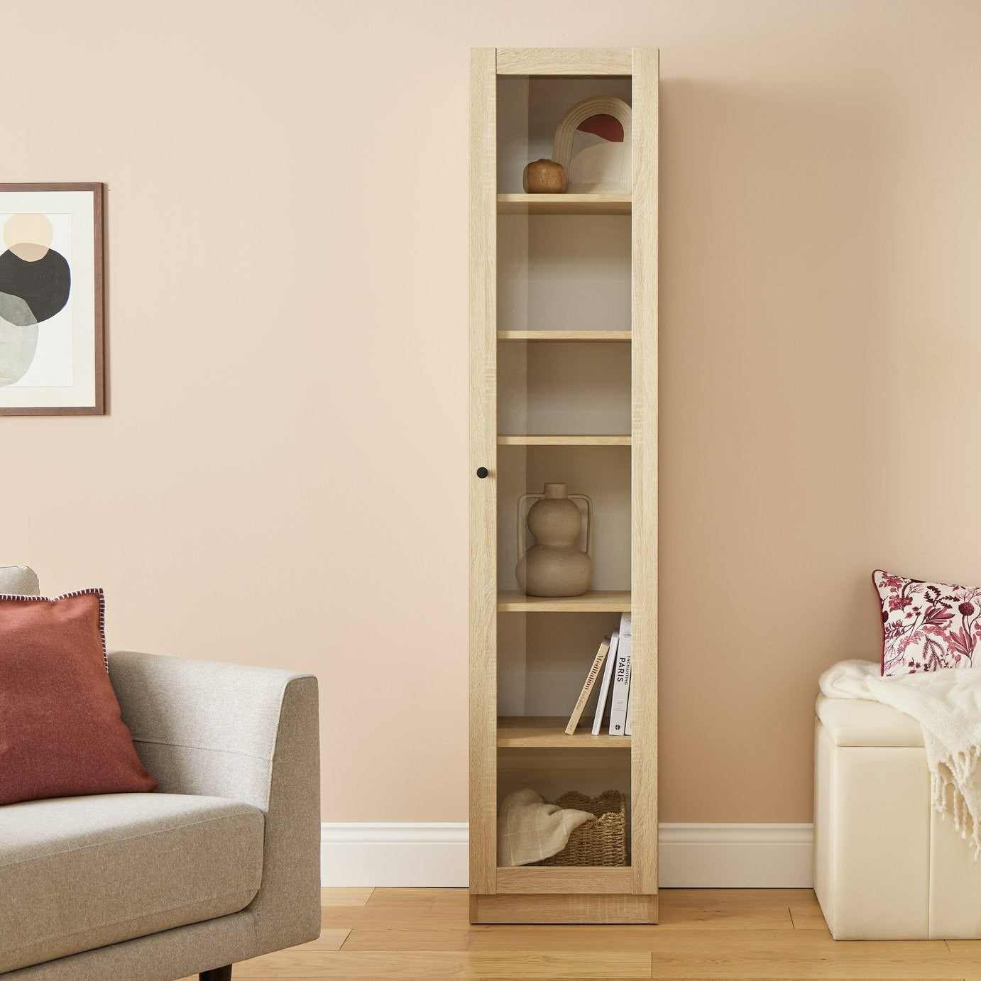 Home Carla 1 Door Display Cabinet - Oak | Style and storage to any room