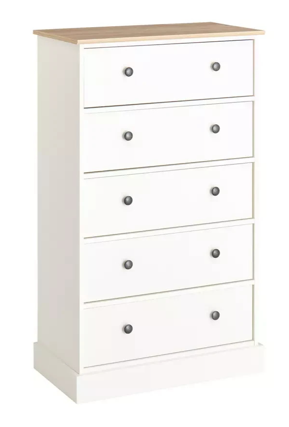 Home Kensington 5 Drawer Chest Ivory | Bedroom Storage Furniture Unit