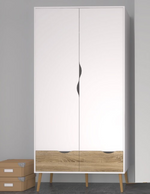 Tvilim Oslo 2 Door 2 Drawer Wardrobe - White and Oak (B GRADE 1084)