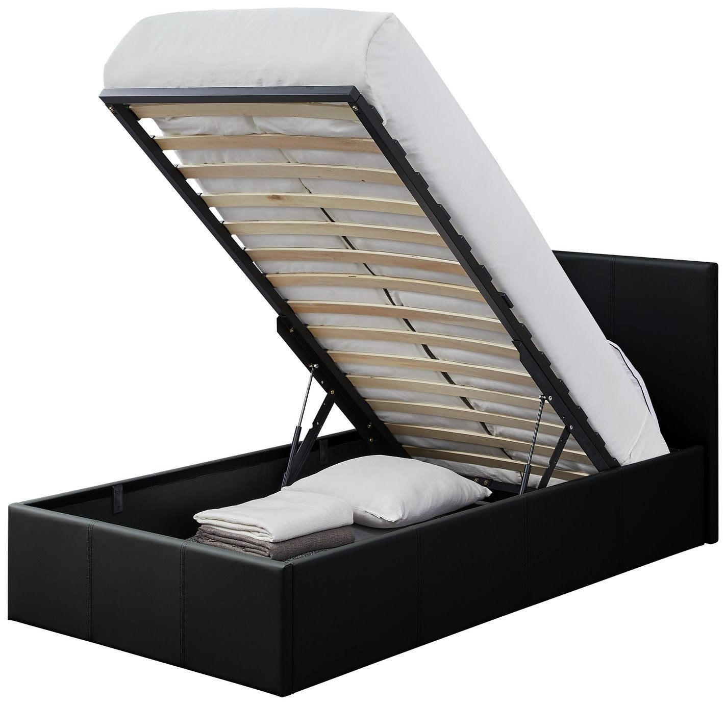 Lavendon Single End Open Ottoman Bed Frame -Black | single storage bed black