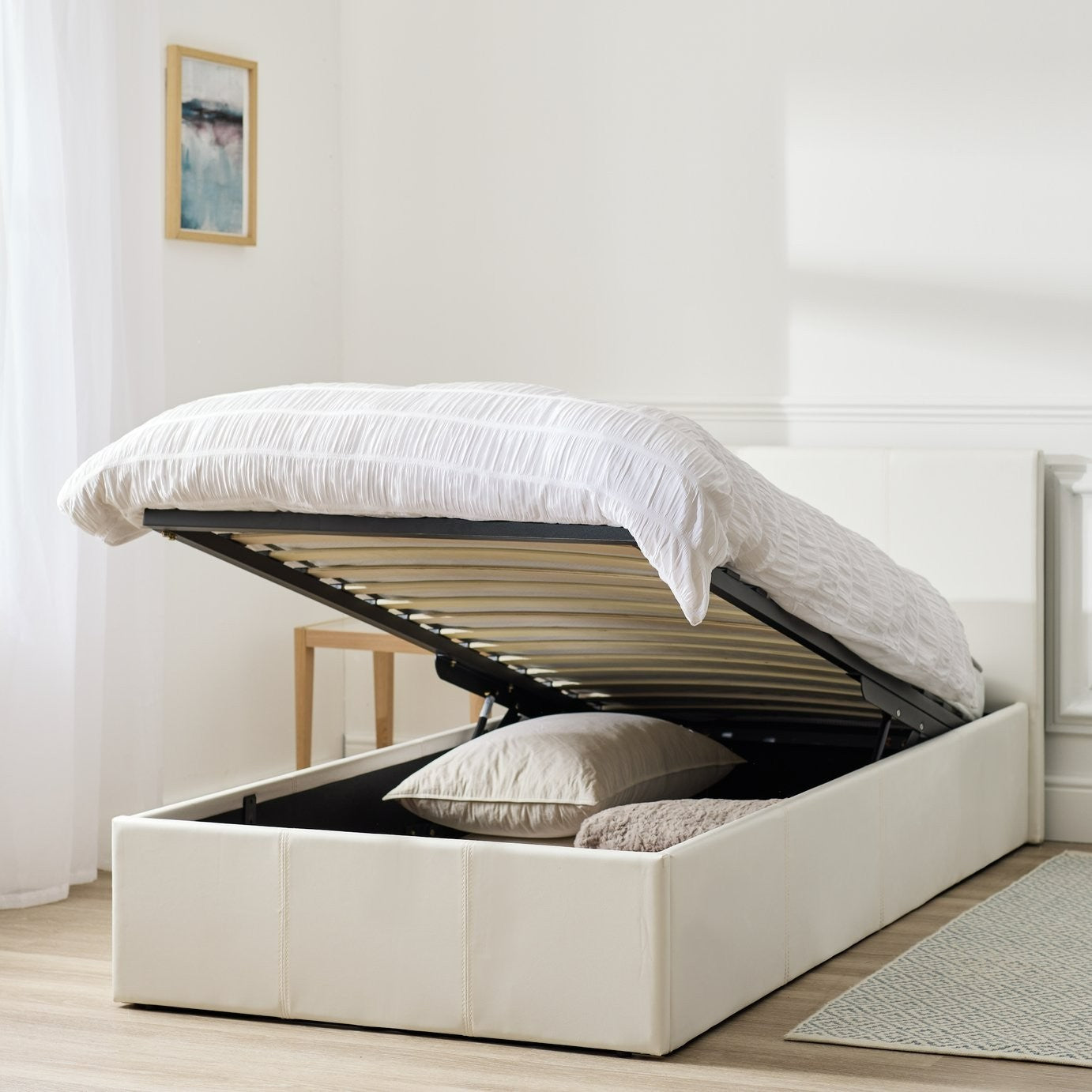 Home Lavendon Single End Lift Ottoman Bed - White | Modern Space-Saving Bed