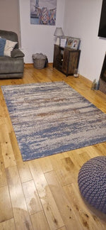 Distressed Abstract Blue Rug 120x170cm | Modern Living Room Floor Rug Carpet