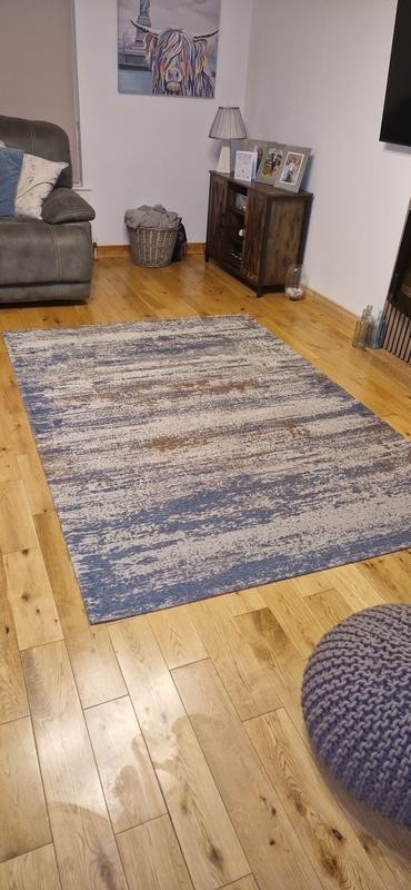 Distressed Abstract Blue Rug 120x170cm | Modern Living Room Floor Rug Carpet